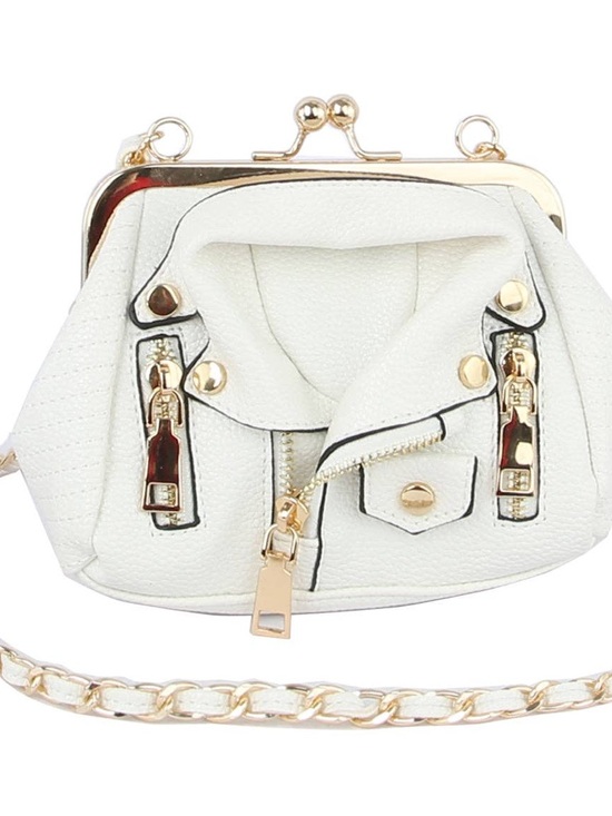 Handbags - White Quilted Leatherette Mini Crossbody Bag with Gold Hardware